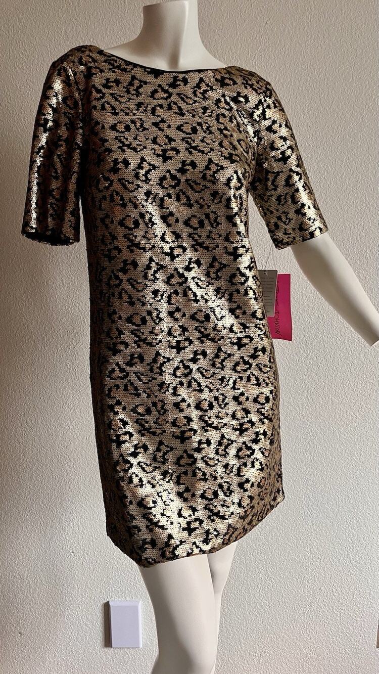 Betsey Johnson Leopard Sequin Cocktail Dress 2 Gold Black NWT Holiday